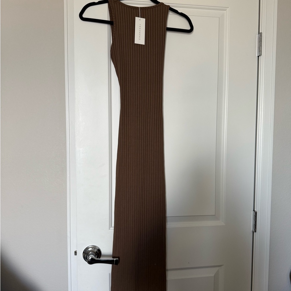 Chic Brown Ribbed Dress